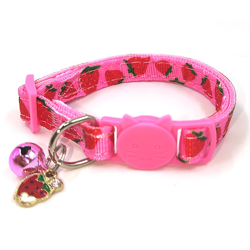 Adjustable Cat Collar with Bell & Charm  Fruit pink