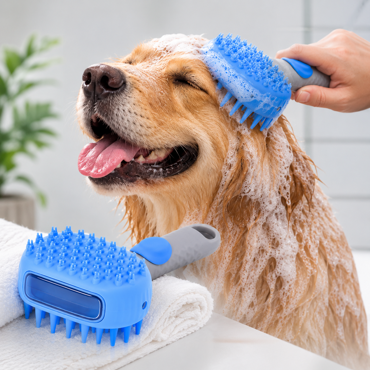 AquaPaws Pro™ Silicone Shampoo Dispenser Brush – Gentle Massage & Deep Clean for Dogs & Cats 🐶🐱