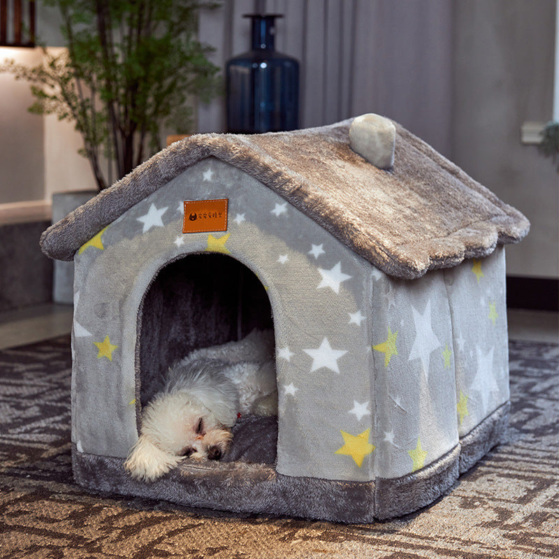 Foldable Plush House-Shaped Pet Bed 1
