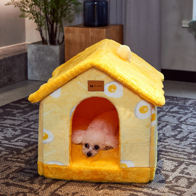 Foldable Plush House-Shaped Pet Bed 2