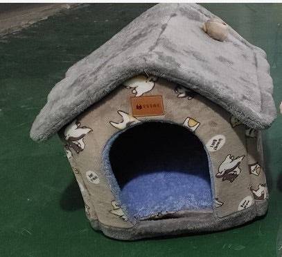 Foldable Plush House-Shaped Pet Bed 3