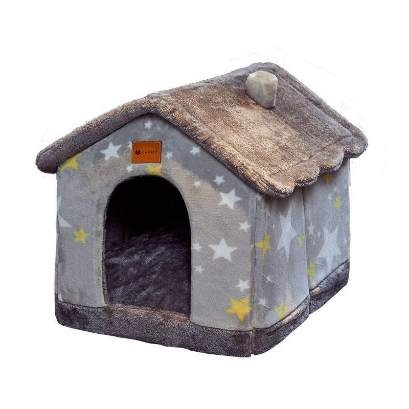 Foldable Plush House-Shaped Pet Bed4