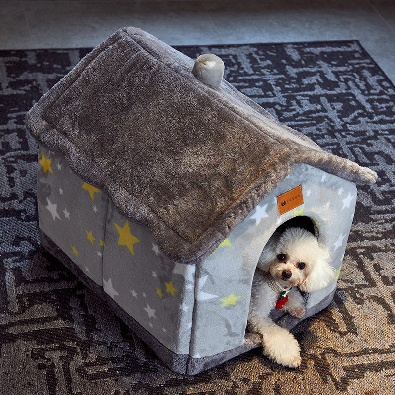 Foldable Plush House-Shaped Pet Bed 5