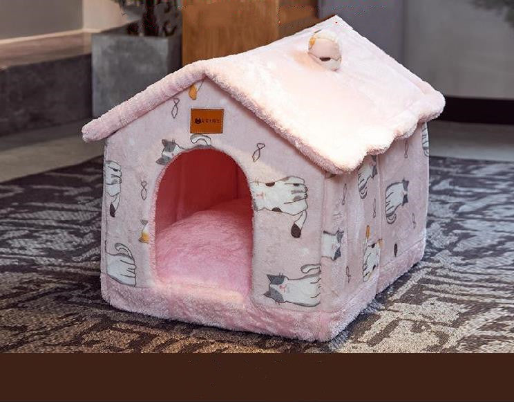 Foldable Plush House-Shaped Pet Bed 7