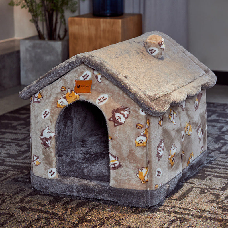 Foldable Plush House-Shaped Pet Bed 9