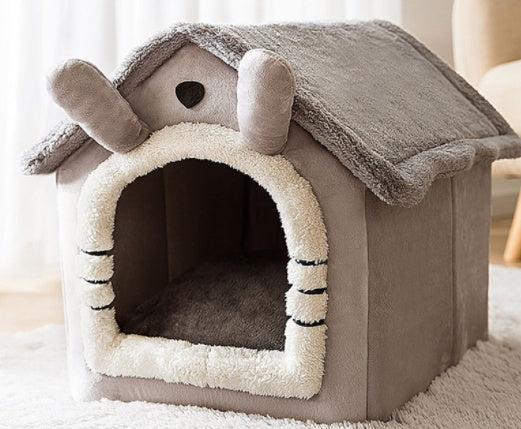 Foldable Plush House-Shaped Pet Bed silver 2