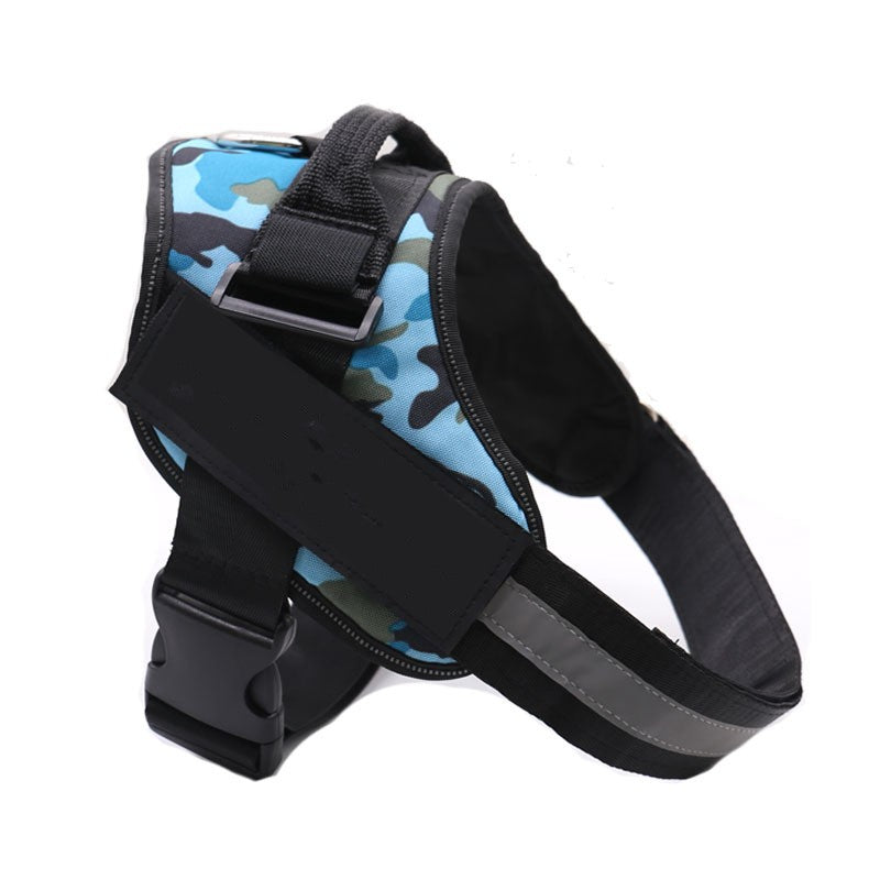 No-Pull Personalized Dog Harness with Custom Name Patch blue camuflaje