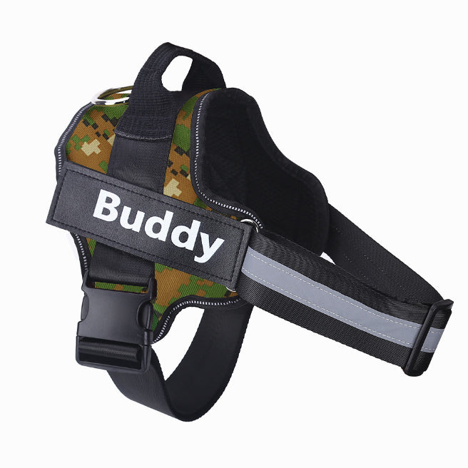 No-Pull Personalized Dog Harness with Custom Name Patch camuflaje