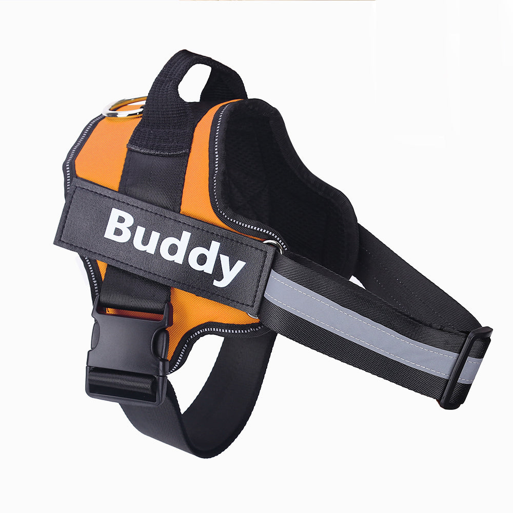 No-Pull Personalized Dog Harness with Custom Name Patch orange