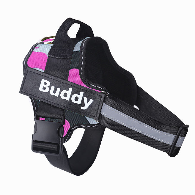 No-Pull Personalized Dog Harness with Custom Name Patch pink