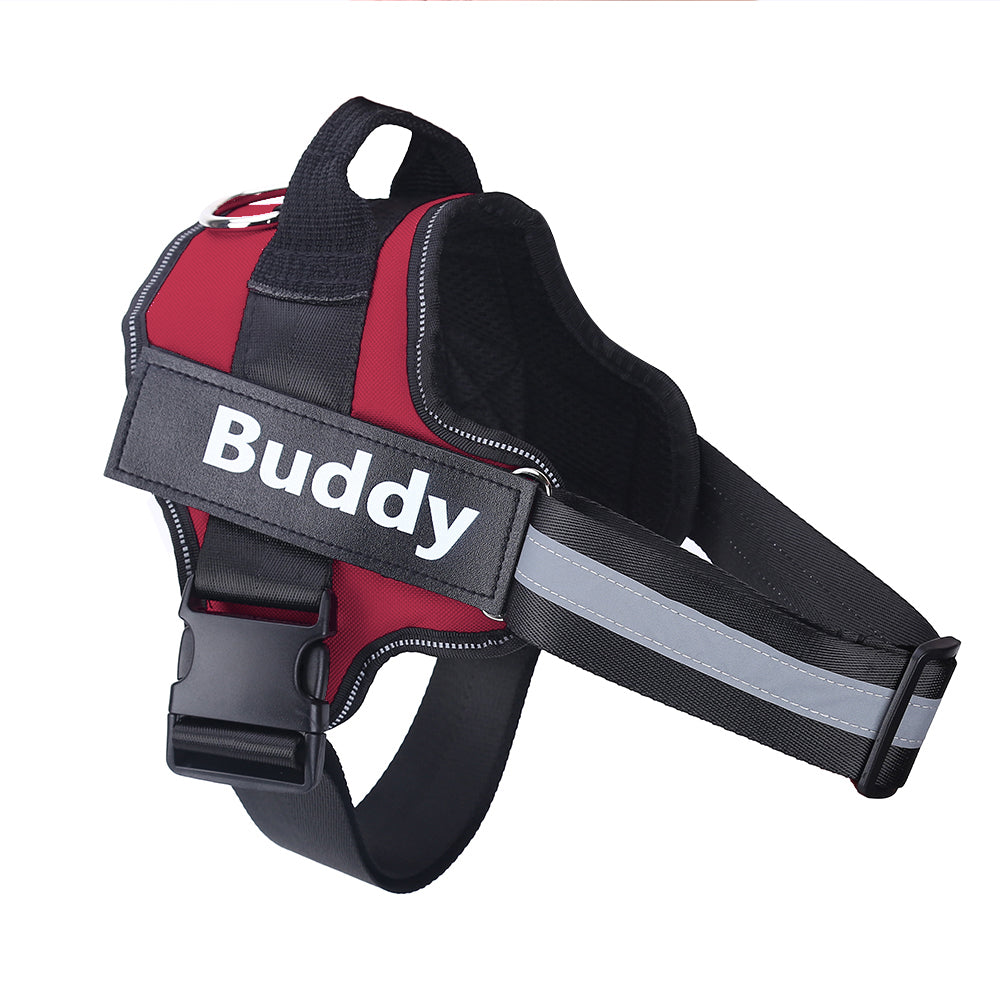 No-Pull Personalized Dog Harness with Custom Name Patch red