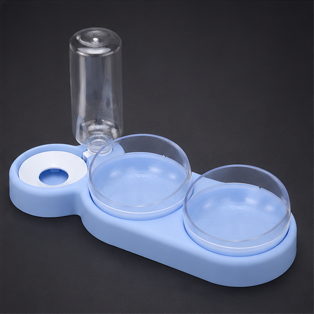 Comedero doble azul de Velnuki Pets con dispensador automático de agua para perros, estación de alimentación 3 en 1.