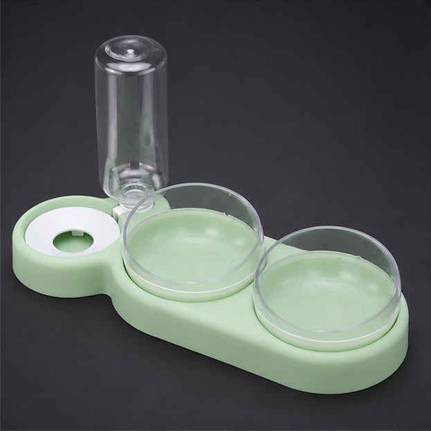 Comedero para perros Velnuki Pets DualDine Station™ en color verde con dispensador de agua automático y compartimentos para comida.