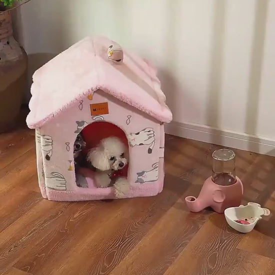 Foldable Plush House-Shaped Pet Bed pink videos