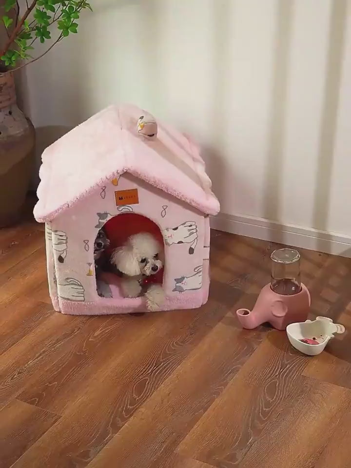 Foldable Plush House-Shaped Pet Bed pink videos